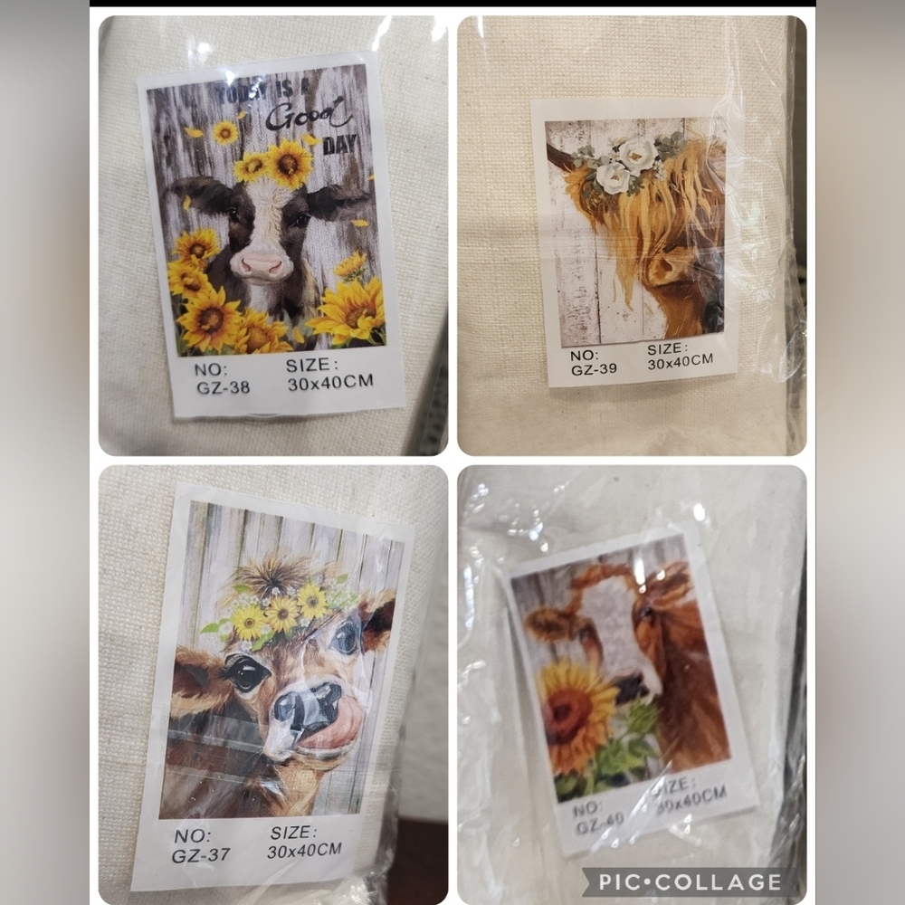 Set of 4 adorable Cow paint by number sets